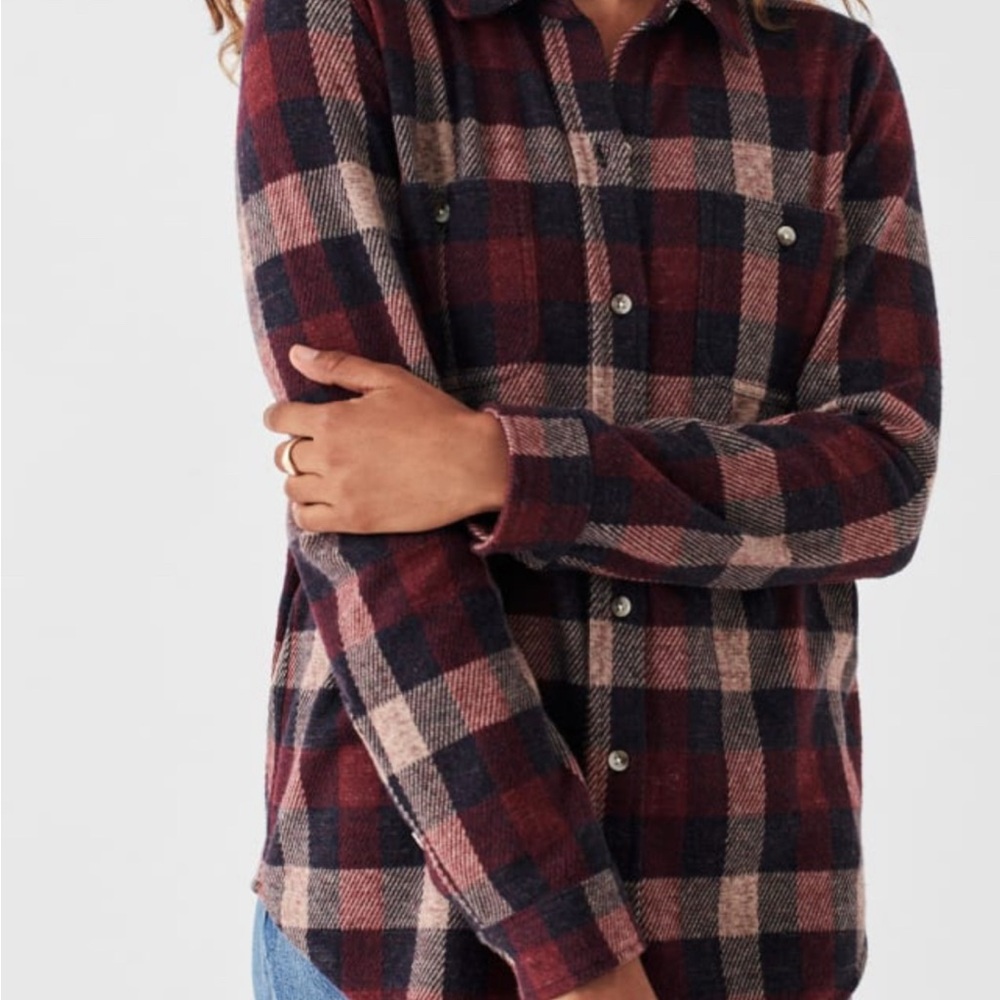 Faherty Burgundy and Cream Plaid Button-Down sweater Shirt - Picture 7 of 11